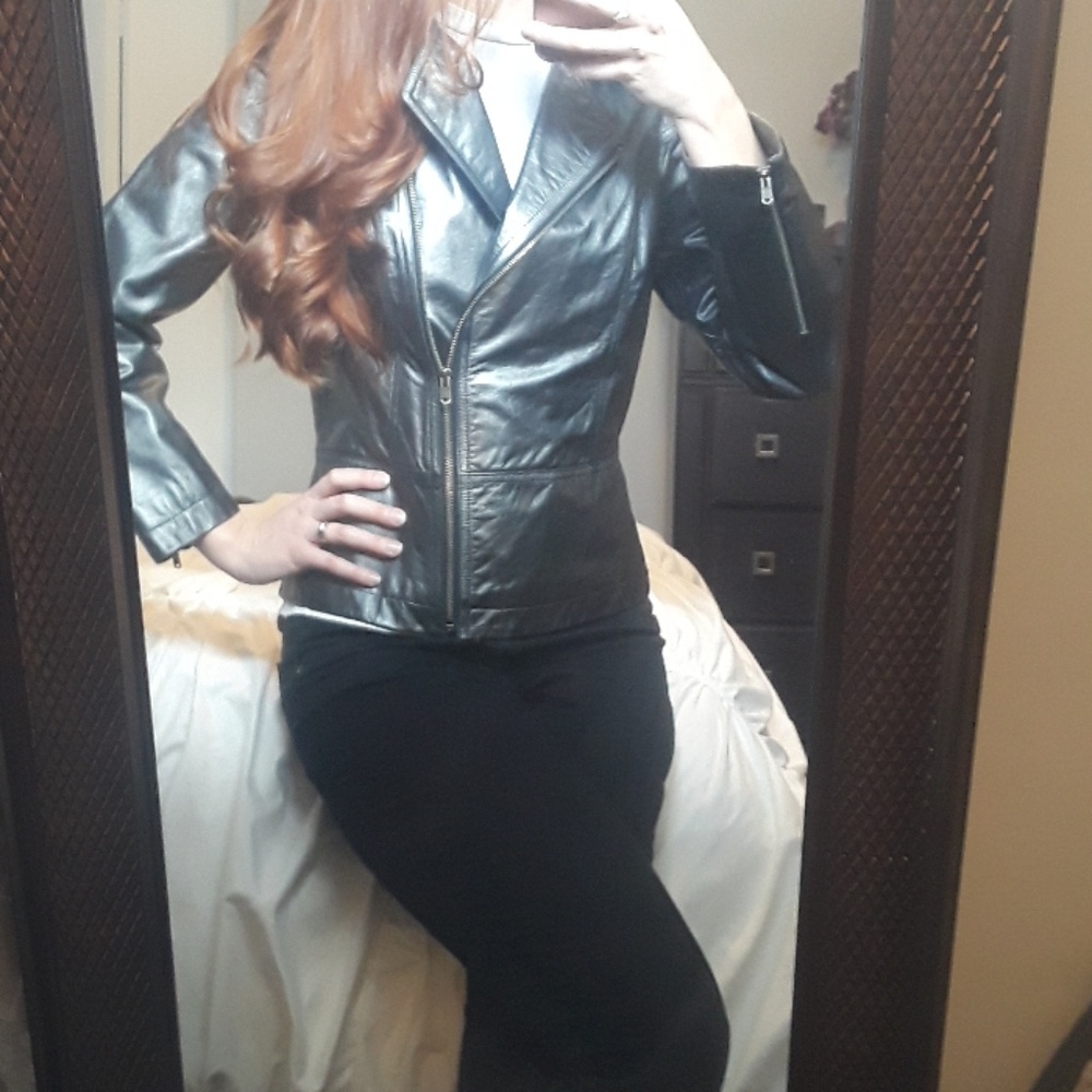 Gunmetal Leather Motorcycle jacket